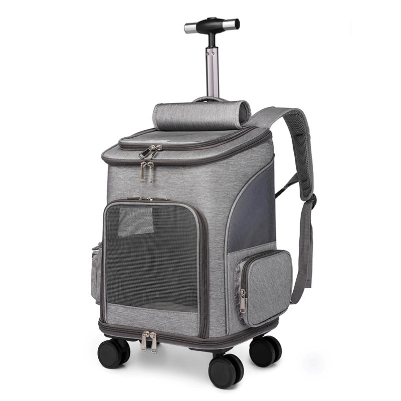 Sarah Express Space Capsule Pet Carrier Backpack with Wheels - Airline Approved Cat Dog Travel Trolley Bag Light Grey