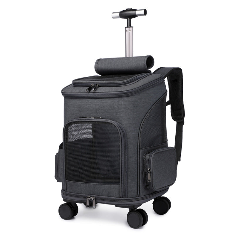 Sarah Express Space Capsule Pet Carrier Backpack with Wheels - Airline Approved Cat Dog Travel Trolley Bag Dark Grey