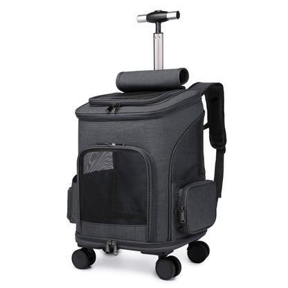 Sarah Express Space Capsule Pet Carrier Backpack with Wheels - Airline Approved Cat Dog Travel Trolley Bag Dark Grey
