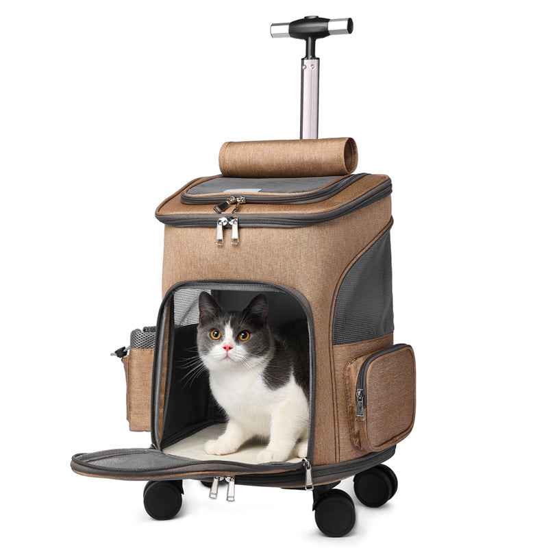 Sarah Express Space Capsule Pet Carrier Backpack with Wheels - Airline Approved Cat Dog Travel Trolley Bag