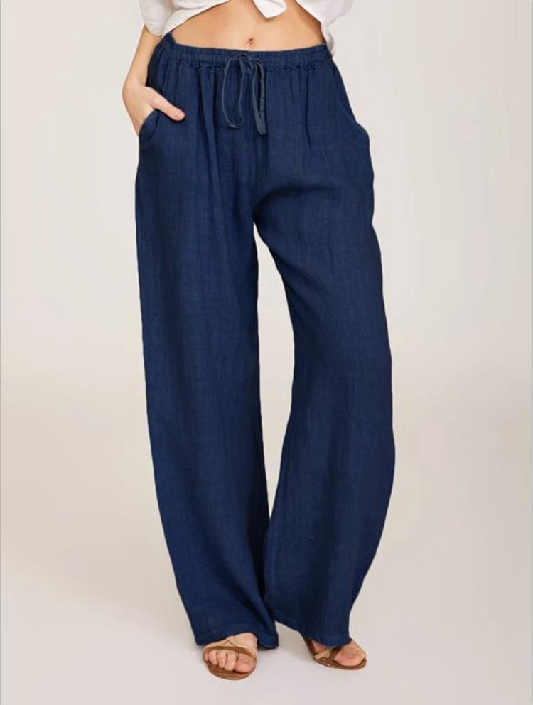 Sarah Express Women's Casual Cotton Linen Wide Leg Yoga Pants High Waist Loose Trousers