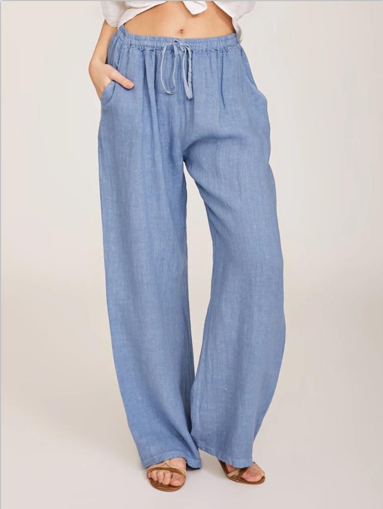 Sarah Express Women's Casual Cotton Linen Wide Leg Yoga Pants High Waist Loose Trousers
