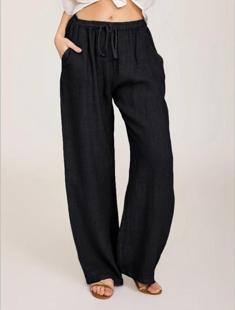 Sarah Express Women's Casual Cotton Linen Wide Leg Yoga Pants High Waist Loose Trousers