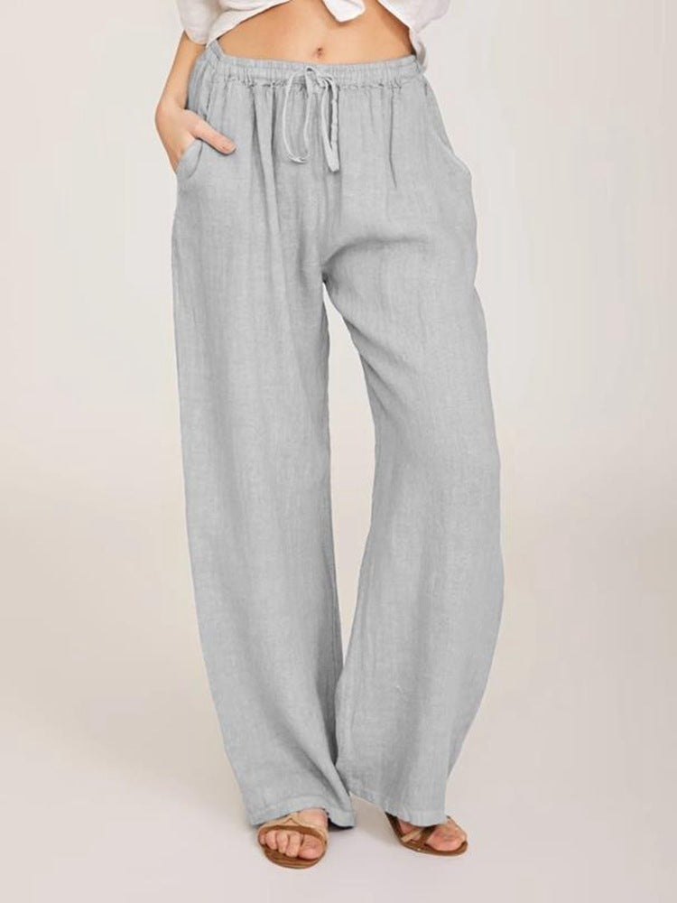 Sarah Express Women's Casual Cotton Linen Wide Leg Yoga Pants High Waist Loose Trousers