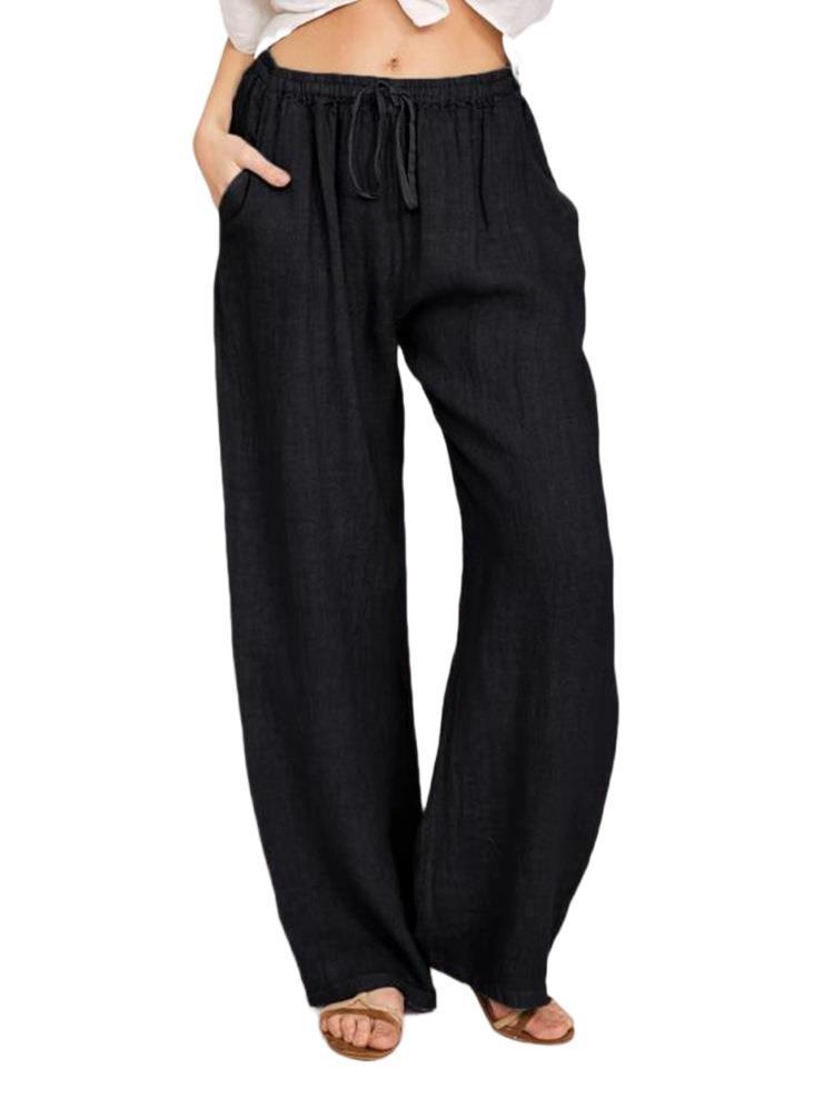 Sarah Express Women's Casual Cotton Linen Wide Leg Yoga Pants High Waist Loose Trousers
