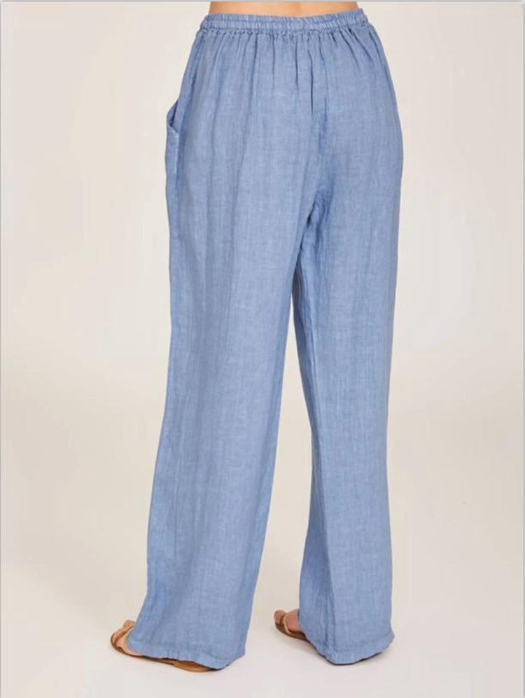 Sarah Express Women's Casual Cotton Linen Wide Leg Yoga Pants High Waist Loose Trousers