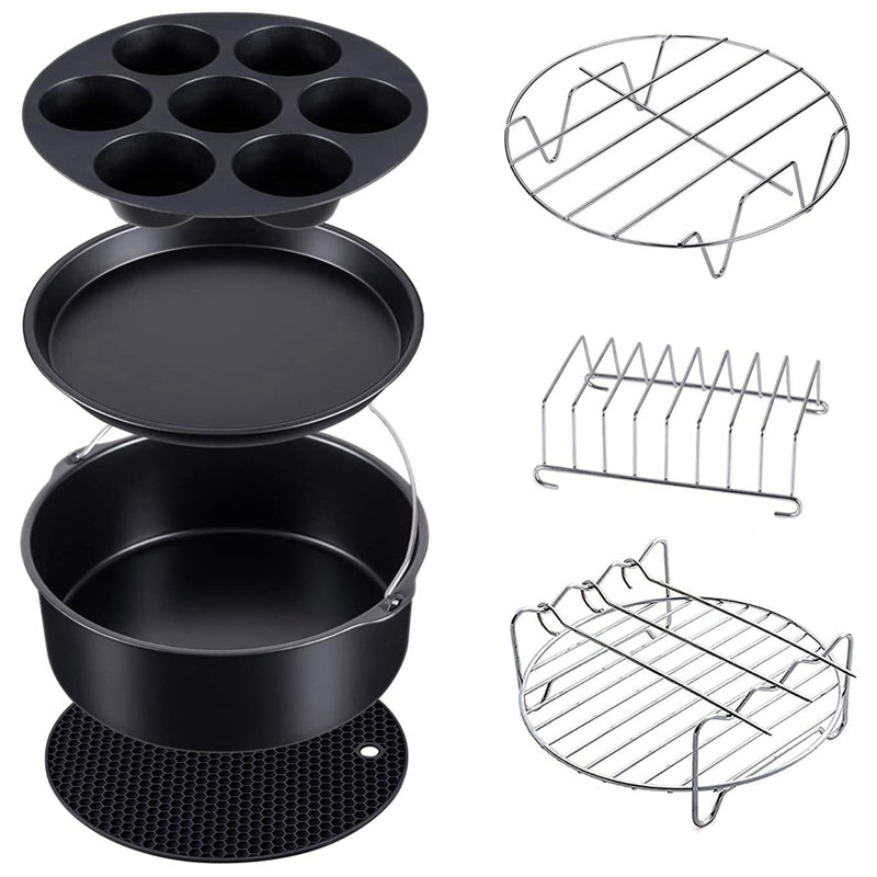 Sarah Express 7-Piece Air Fryer Accessories Set - Silicone Bakeware Kit for 5-8 Quart Air Fryers Black 7inch