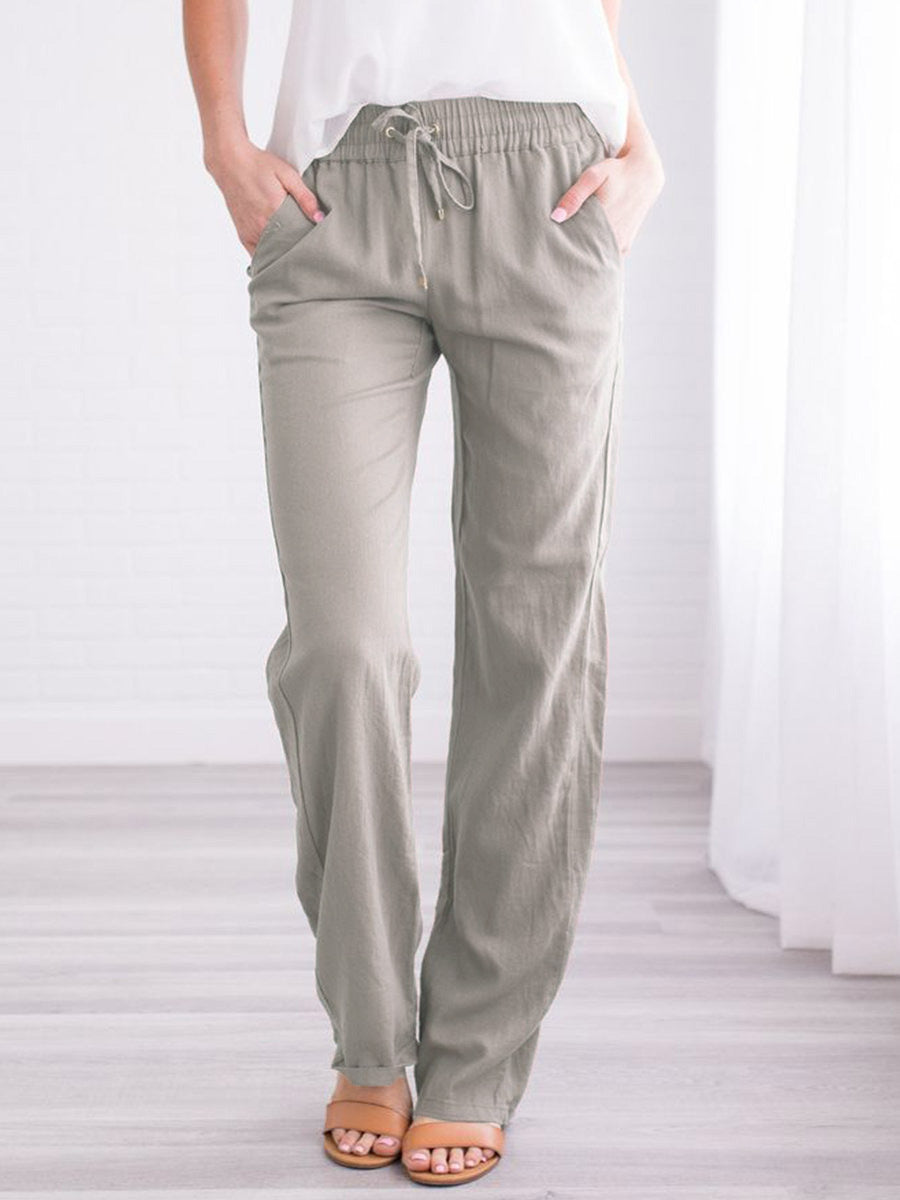 Sarah Express Women's Elastic Waist Loose Straight Leg Casual Trousers