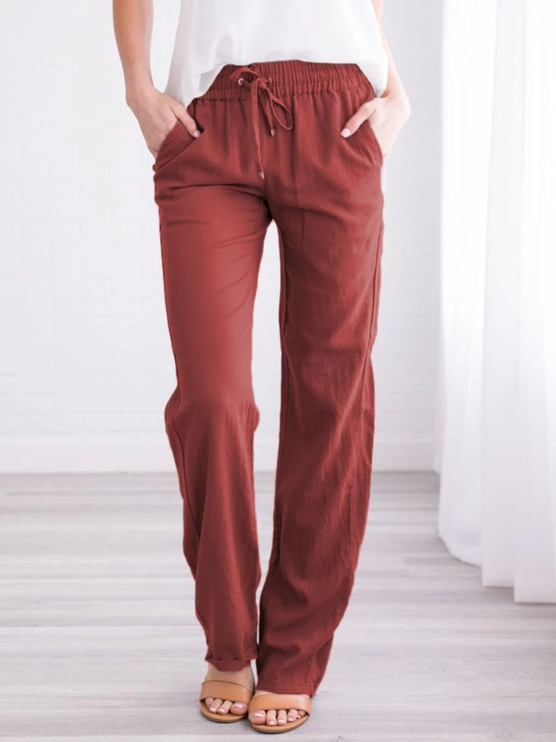 Sarah Express Women's Elastic Waist Loose Straight Leg Casual Trousers