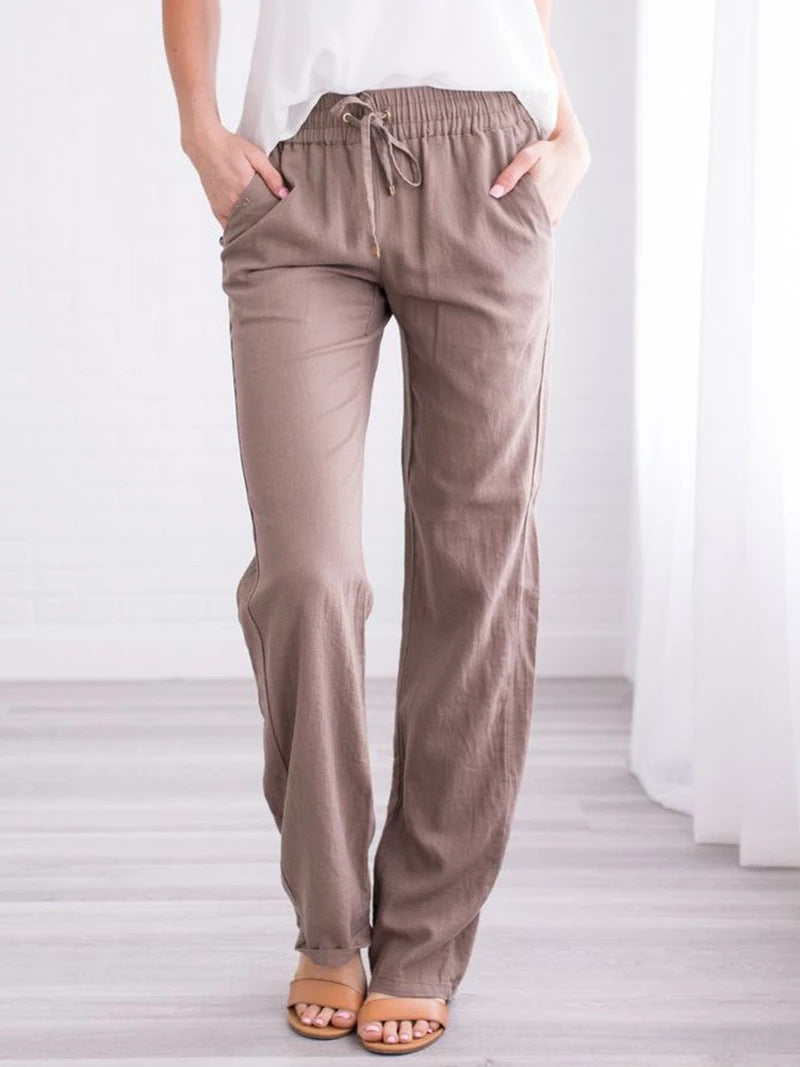 Sarah Express Women's Elastic Waist Loose Straight Leg Casual Trousers