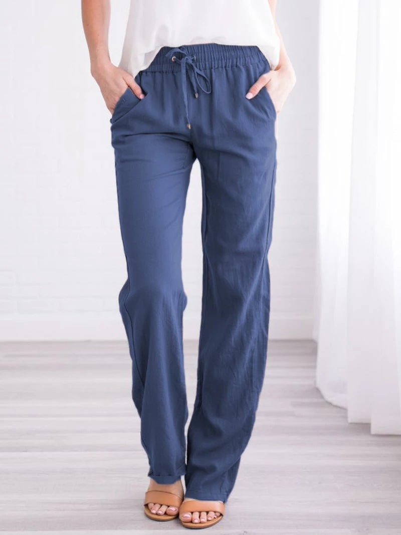 Sarah Express Women's Elastic Waist Loose Straight Leg Casual Trousers