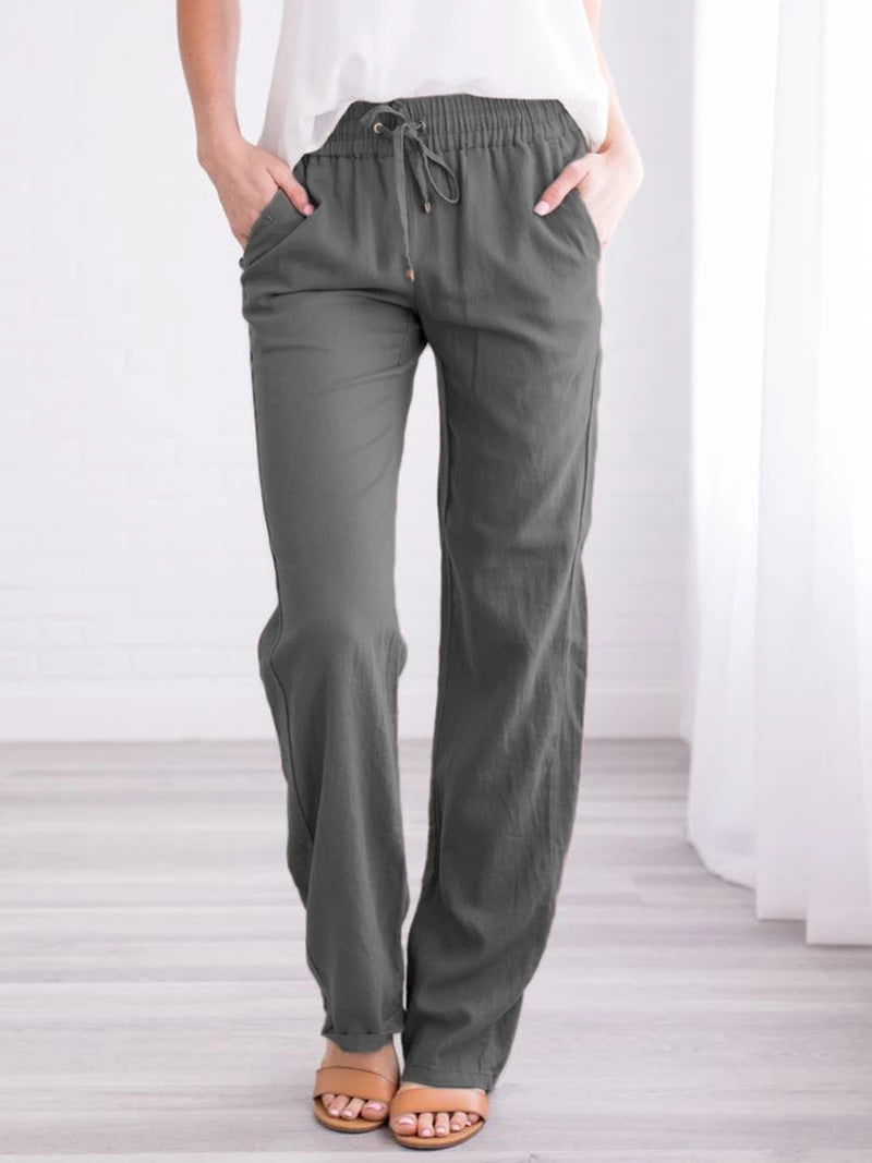 Sarah Express Women's Elastic Waist Loose Straight Leg Casual Trousers