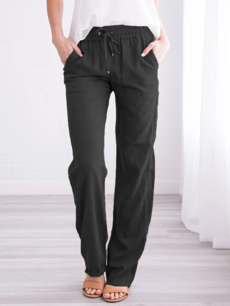 Sarah Express Women's Elastic Waist Loose Straight Leg Casual Trousers