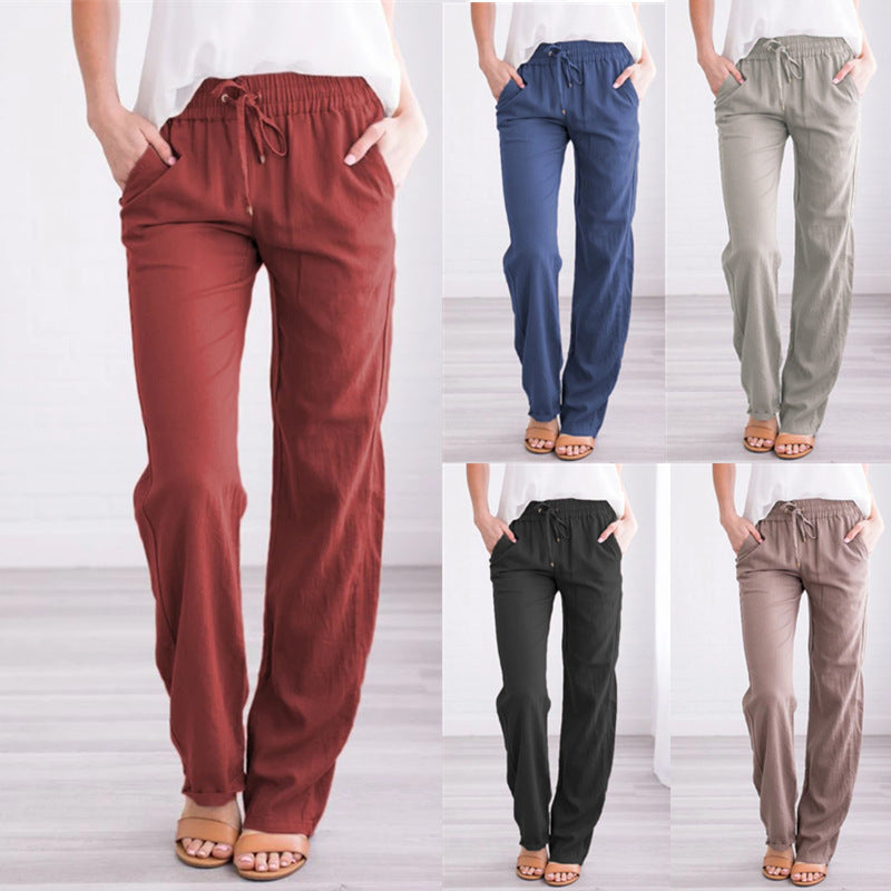 Sarah Express Women's Elastic Waist Loose Straight Leg Casual Trousers