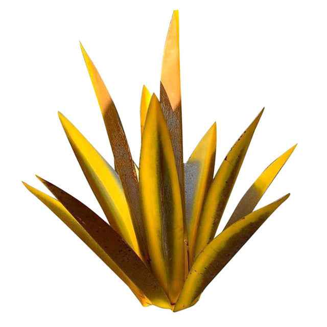 Sarah Express Iron Agave Plant Garden Ornament - Blue Metal Sculpture Home Decor Yellow