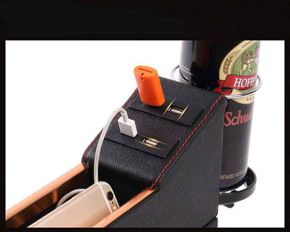 Sarah Express Car Seat Gap Organizer with Cup Holder - Premium PU Leather Storage Box