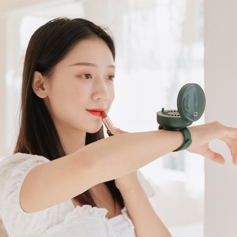 Sarah Express Rechargeable Wrist Fan with Mirror - Portable USB Mini Cooler