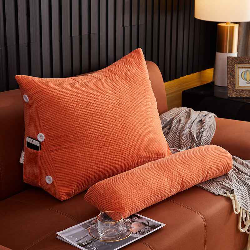 Sarah Express Premium Plush Lumbar Backrest Pillow - Bedside Reading Cushion with Headrest Support for Bed & Sofa Orange