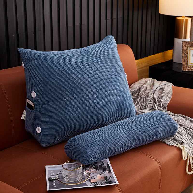 Sarah Express Premium Plush Lumbar Backrest Pillow - Bedside Reading Cushion with Headrest Support for Bed & Sofa Jean Blue