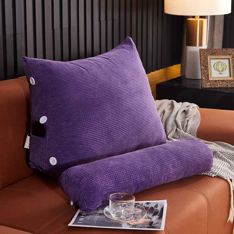 Sarah Express Premium Plush Lumbar Backrest Pillow - Bedside Reading Cushion with Headrest Support for Bed & Sofa Purple