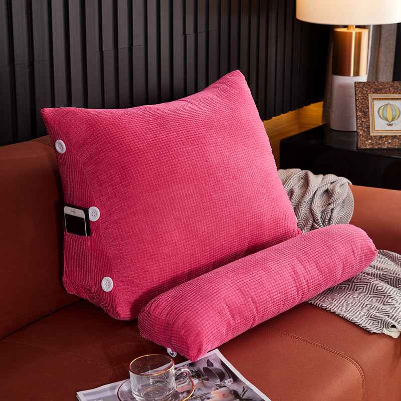 Sarah Express Premium Plush Lumbar Backrest Pillow - Bedside Reading Cushion with Headrest Support for Bed & Sofa Rose Red