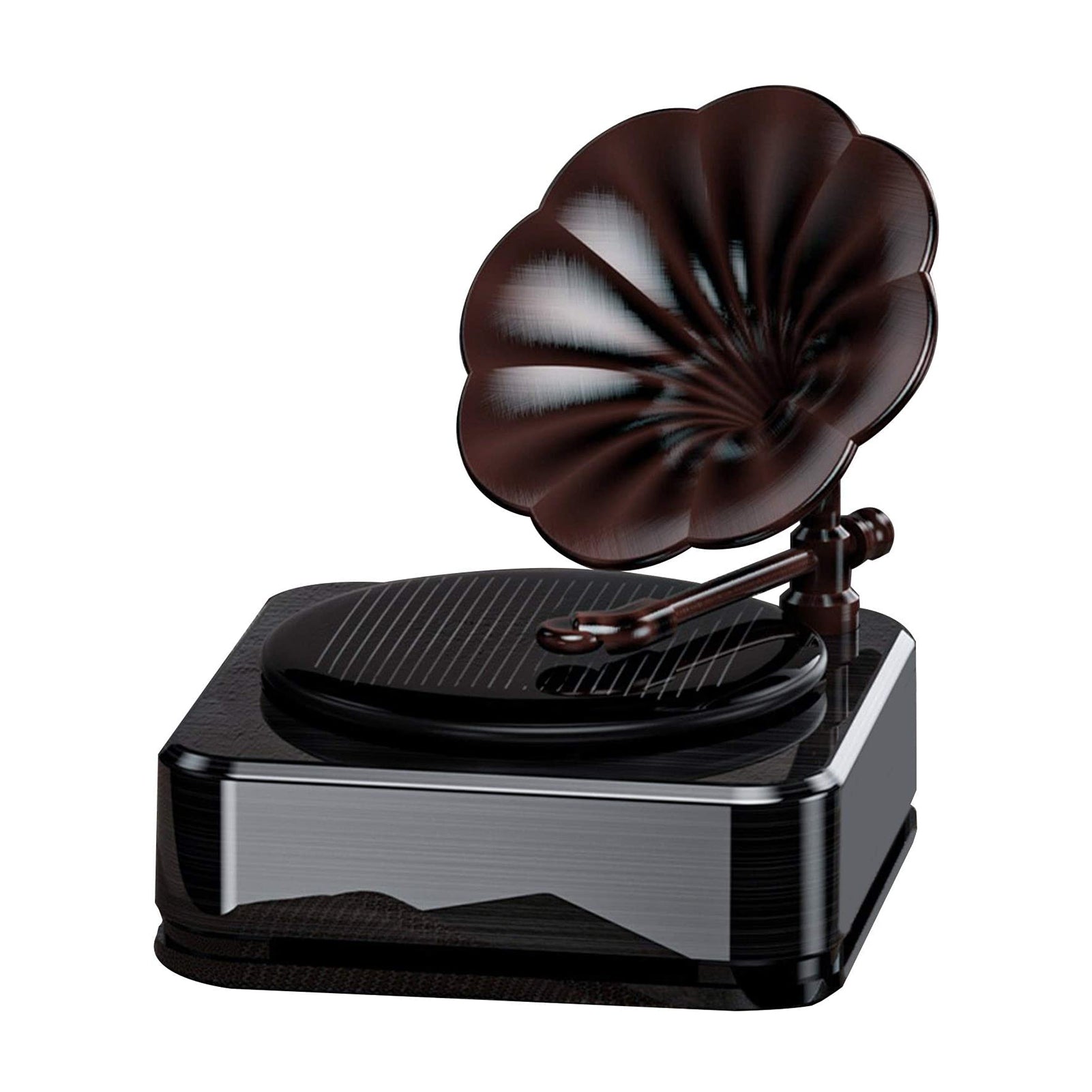 Sarah Express Solar Powered Car Aromatherapy Diffuser - Retro Record Player Design Car Air Freshener Brown