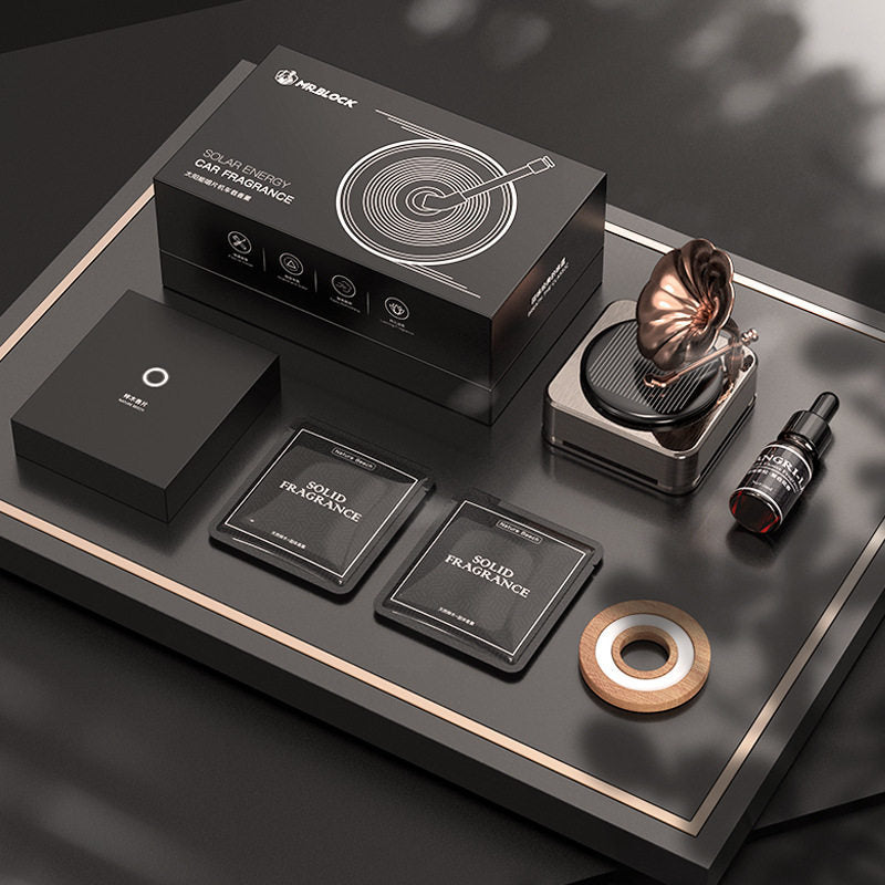 Sarah Express Solar Powered Car Aromatherapy Diffuser - Retro Record Player Design Car Air Freshener