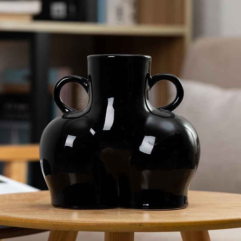 Sarah Express Ceramic Human Body Art Vase - Modern Minimalist Flower Holder Decor Black Big Plain burning