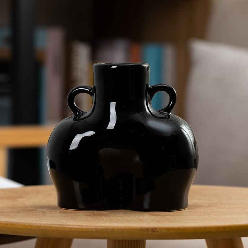 Sarah Express Ceramic Human Body Art Vase - Modern Minimalist Flower Holder Decor Black small Plain burning