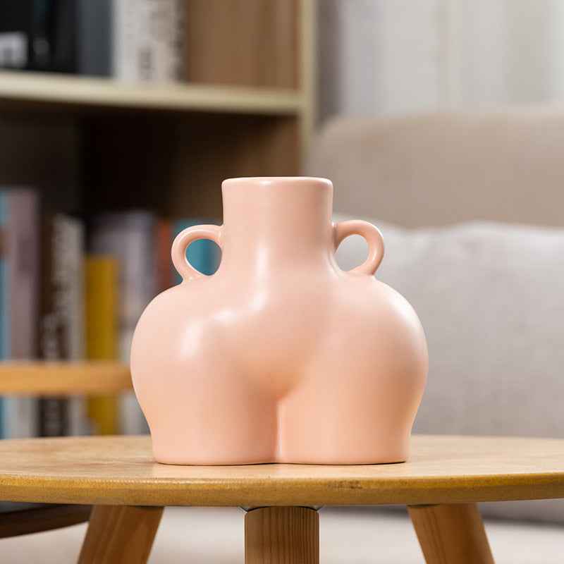 Sarah Express Ceramic Human Body Art Vase - Modern Minimalist Flower Holder Decor Pink small Matte white