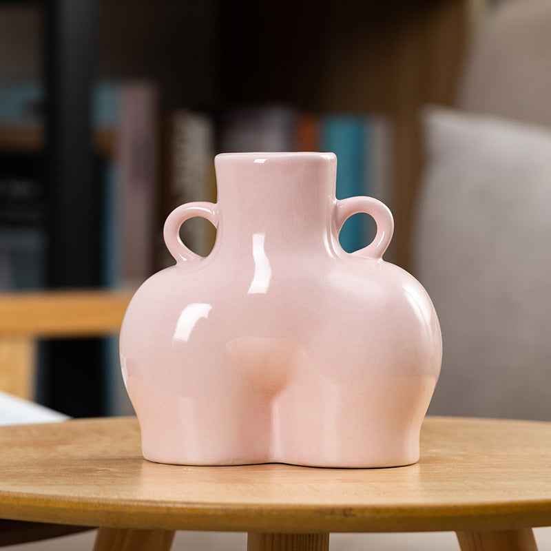Sarah Express Ceramic Human Body Art Vase - Modern Minimalist Flower Holder Decor Pink small Bright