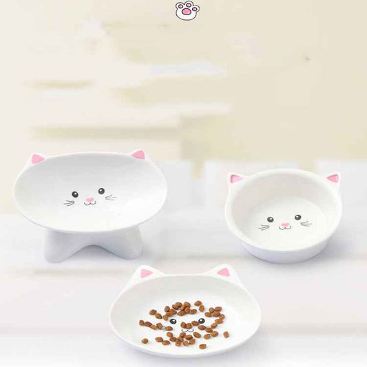 Sarah Express Ceramic Cat Face Pet Food Bowl - Small Cute Porcelain Dog Cat Bowl Easy Clean