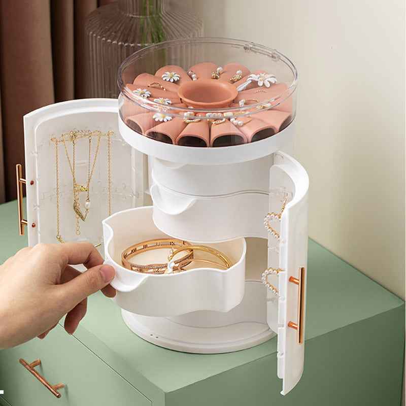 Sarah Express Rotating Jewelry Organizer Box - 5-Tier Storage with Transparent Lid