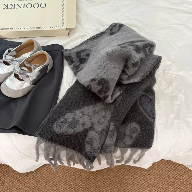 Sarah Express Leopard Heart Print Scarf - Warm Winter Scarf for Women Gray ONESIZE