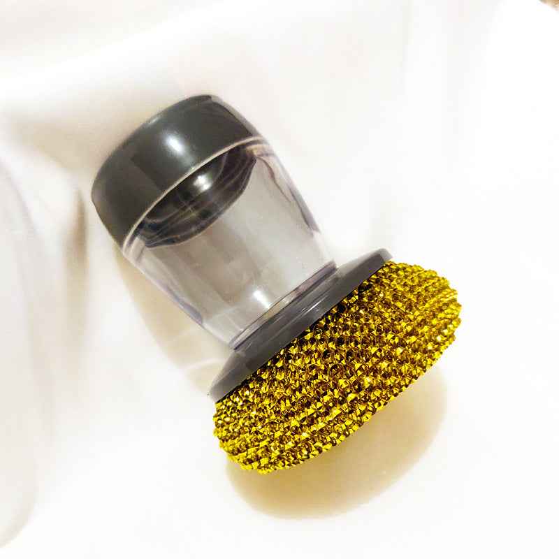 Sarah Express Kitchen Soap Dispensing Palm Brush Cleaner - Multifunctional Push-Type Dish Scrubber with Detergent Dispenser B gold