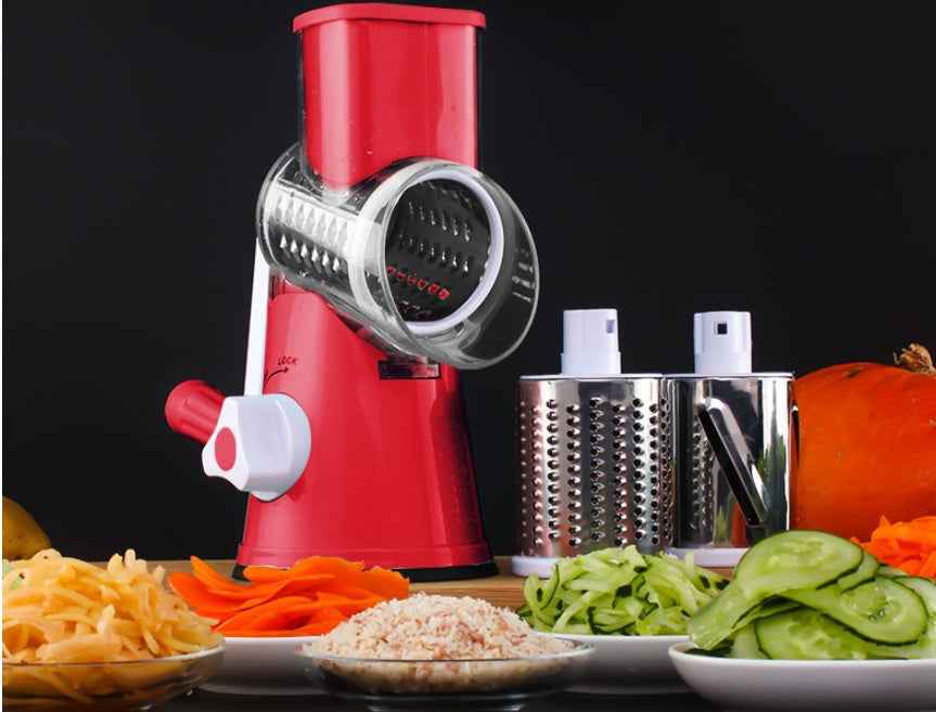 Sarah Express 3-in-1 Rotary Vegetable Slicer Mandoline Grater - Stainless Steel Blades for Potato, Carrot, Cheese Red China