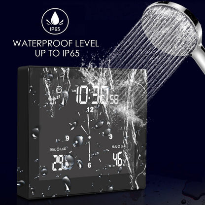Waterproof Bathroom Clock with Temperature Humidity Display - Digital Wall Clock with Alarm