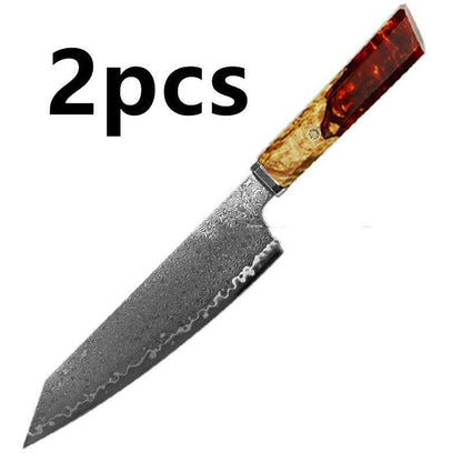 Sarah Express Premium Damascus Steel Chef Knife - Professional Japanese Kitchen Knife 8.1 Inch Red 34.7cm 2pcs