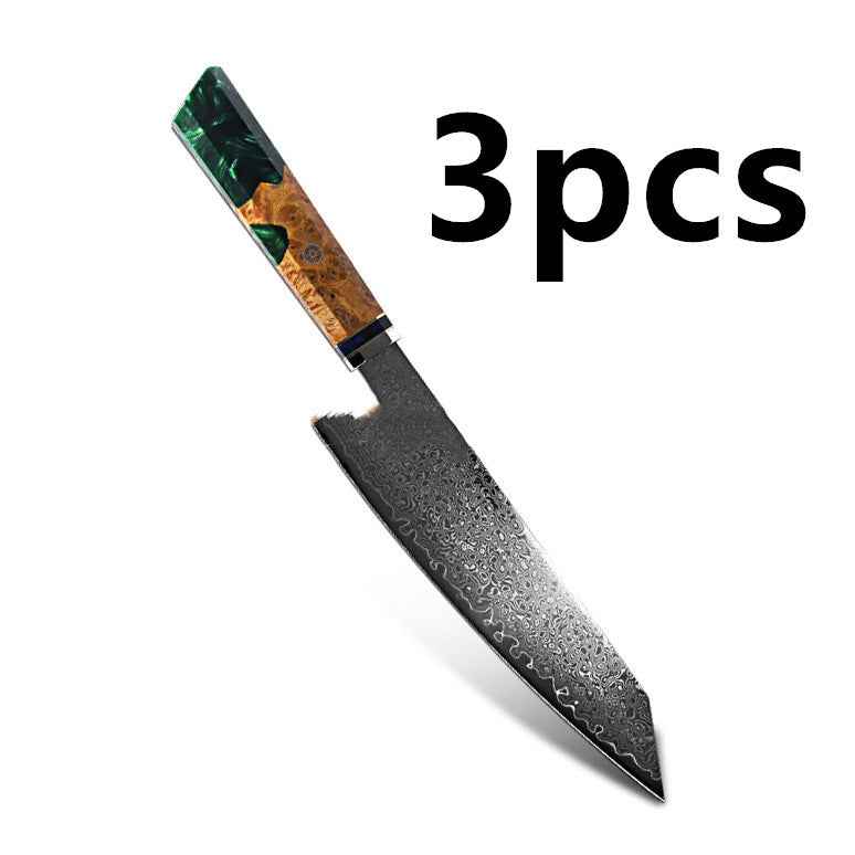 Sarah Express Premium Damascus Steel Chef Knife - Professional Japanese Kitchen Knife 8.1 Inch Green 34.7cm 3pcs