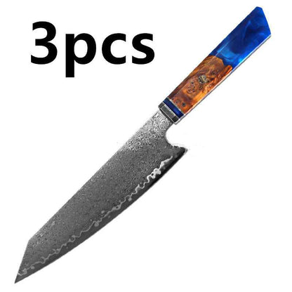Sarah Express Premium Damascus Steel Chef Knife - Professional Japanese Kitchen Knife 8.1 Inch Blue 34.7cm 3pcs