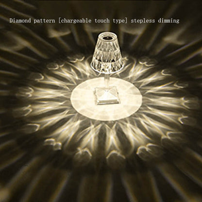 Diamond Crystal Acrylic Table Lamp - Rechargeable Touch LED Night Light for Bedroom, Bar & Cafe