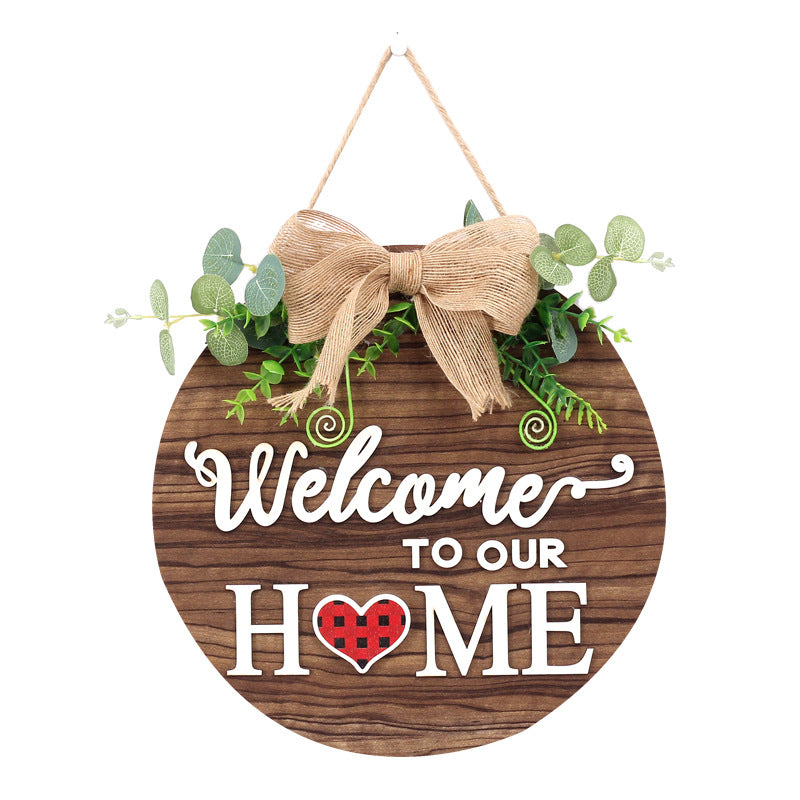 Interchangeable Wooden Door Hanger with 14 Magnetic Seasonal Plaques - Farmhouse Welcome Sign