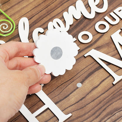 Interchangeable Wooden Door Hanger with 14 Magnetic Seasonal Plaques - Farmhouse Welcome Sign