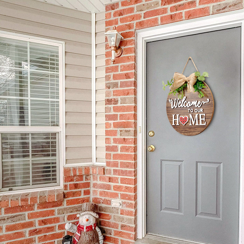 Interchangeable Wooden Door Hanger with 14 Magnetic Seasonal Plaques - Farmhouse Welcome Sign