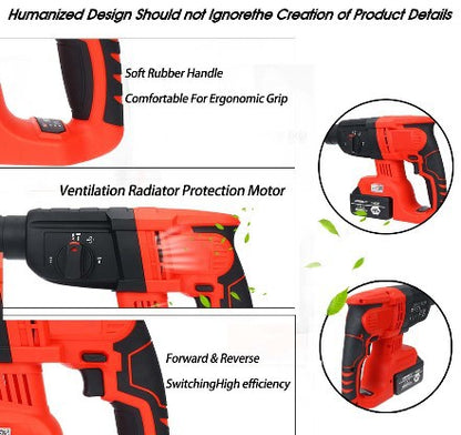 3-in-1 Cordless Electric Hammer Drill with Lithium Battery - Brushless Power Impact Drill