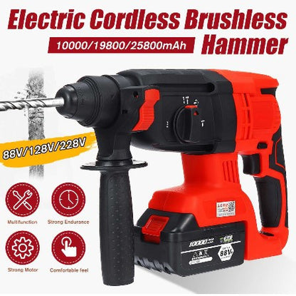 3-in-1 Cordless Electric Hammer Drill with Lithium Battery - Brushless Power Impact Drill