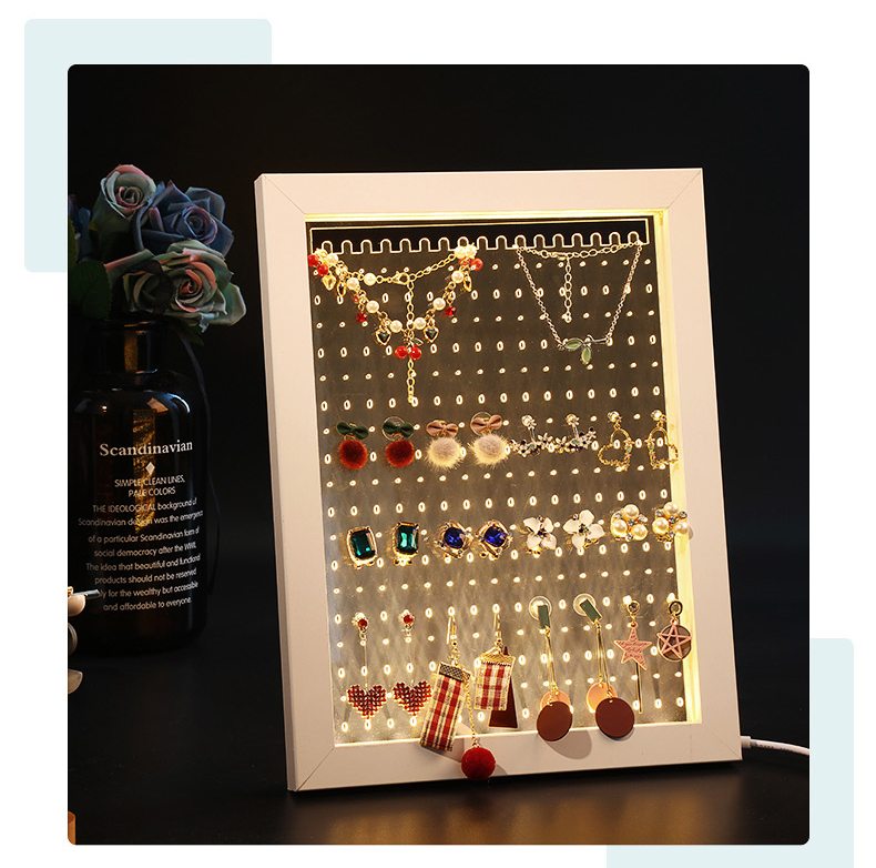 Wooden Jewelry Organizer Stand with LED Light - Earring Holder Display Rack