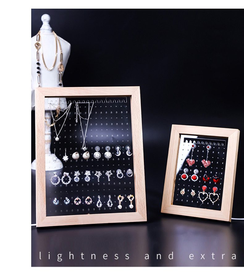 Wooden Jewelry Organizer Stand with LED Light - Earring Holder Display Rack