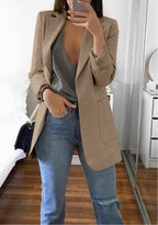 Sarah Express Women's Lapel Blazer Cardigan Slim Fit Long Sleeve - Work Office Professional Medium Length