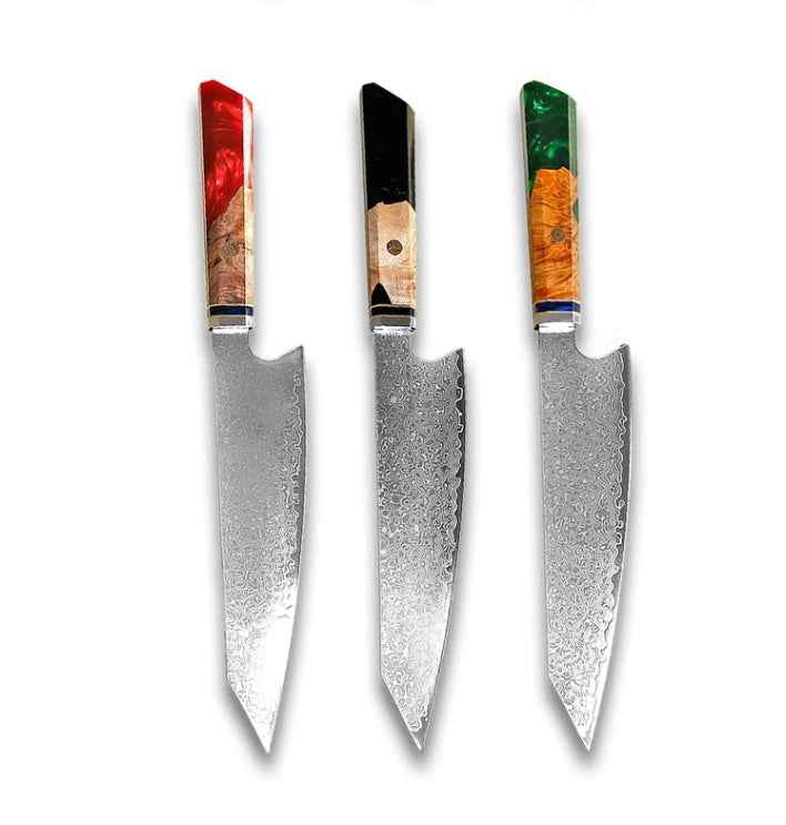 Sarah Express Premium Damascus Steel Chef Knife - Professional Japanese Kitchen Knife 8.1 Inch Red Green Black 34.7cm